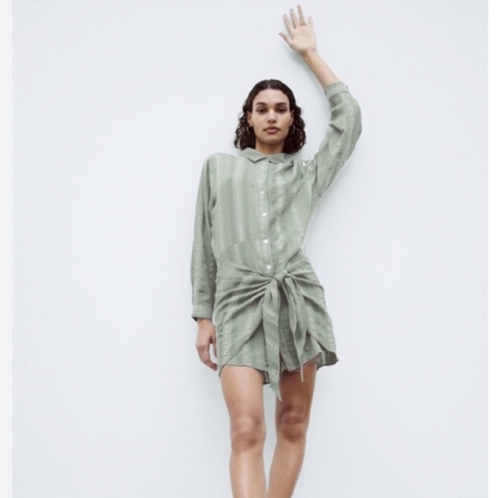 ZARA the Zoe Dress in moss green long sleeves vacay faux wrap dress x-small xs